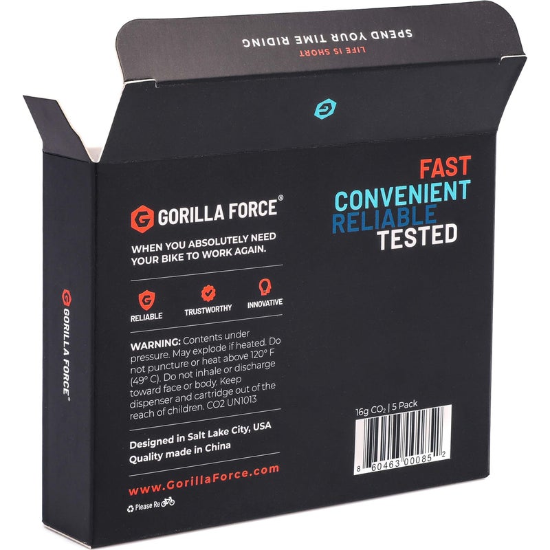 Gorilla Force Threaded CO2 Cartridges, 16g for Bike Tire Inflators, Box of 5 - Image 4